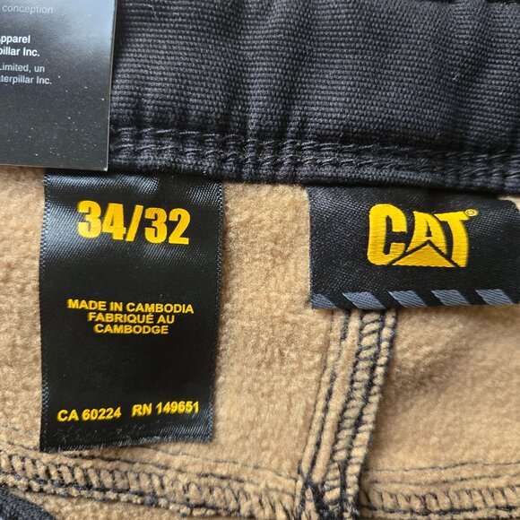 CAT Caterpillar Black canvas fleece lined work pants size 34X32 - Picture 7 of 7
